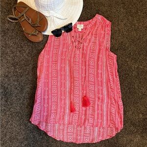 St. John's Bay Coral and White Tie Front top